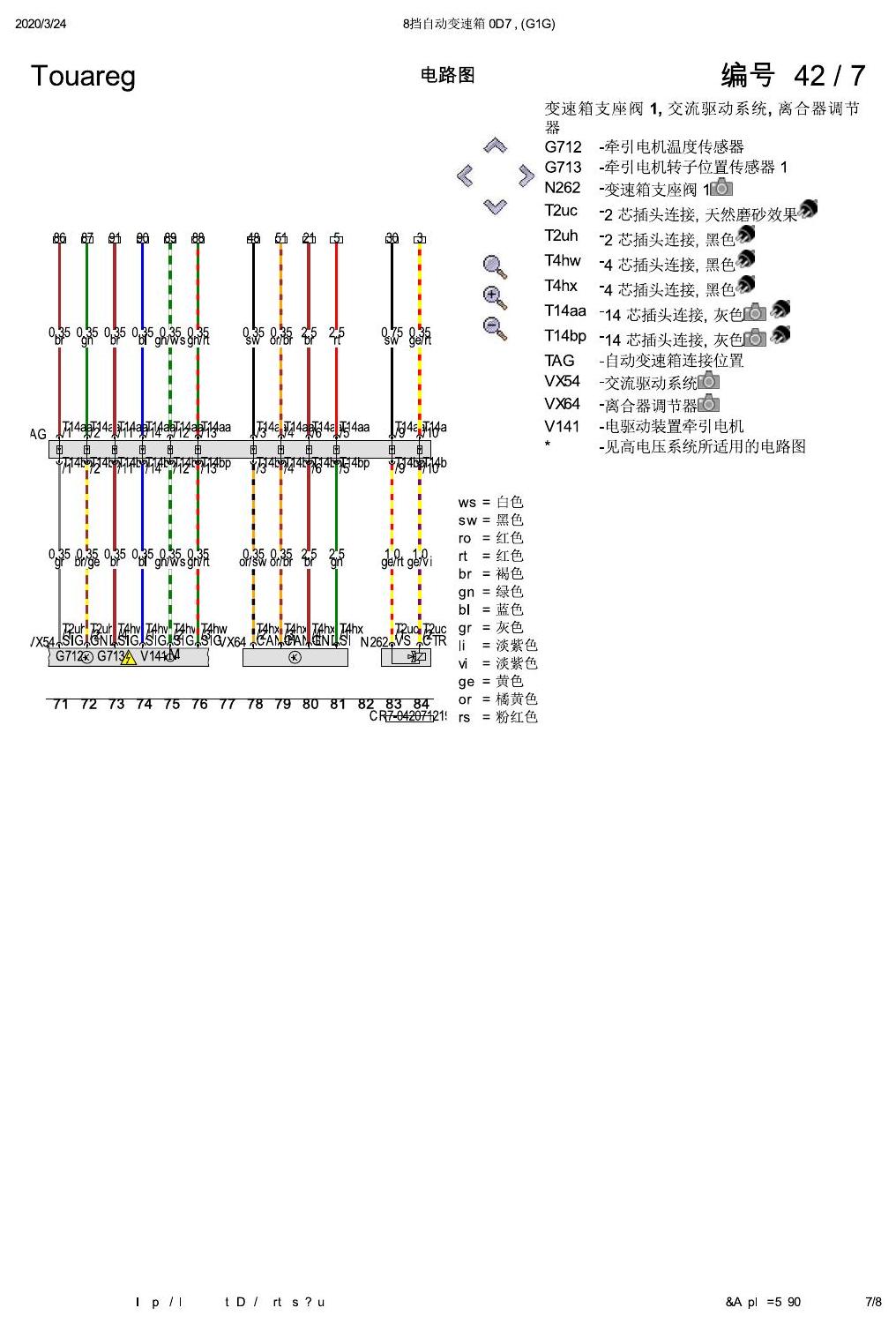 进口大众途锐 8挡自动变速箱 0D7 , (G1G) 电路图