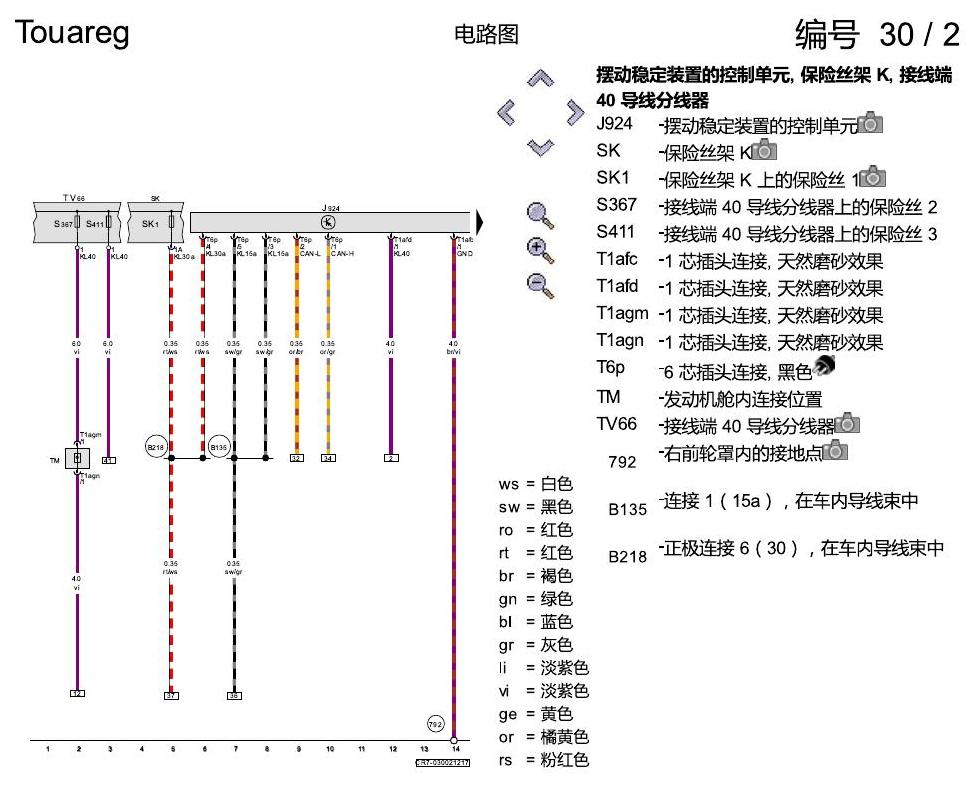 进口大众途锐 动态摆动稳定装置 , (1P7) 电路图