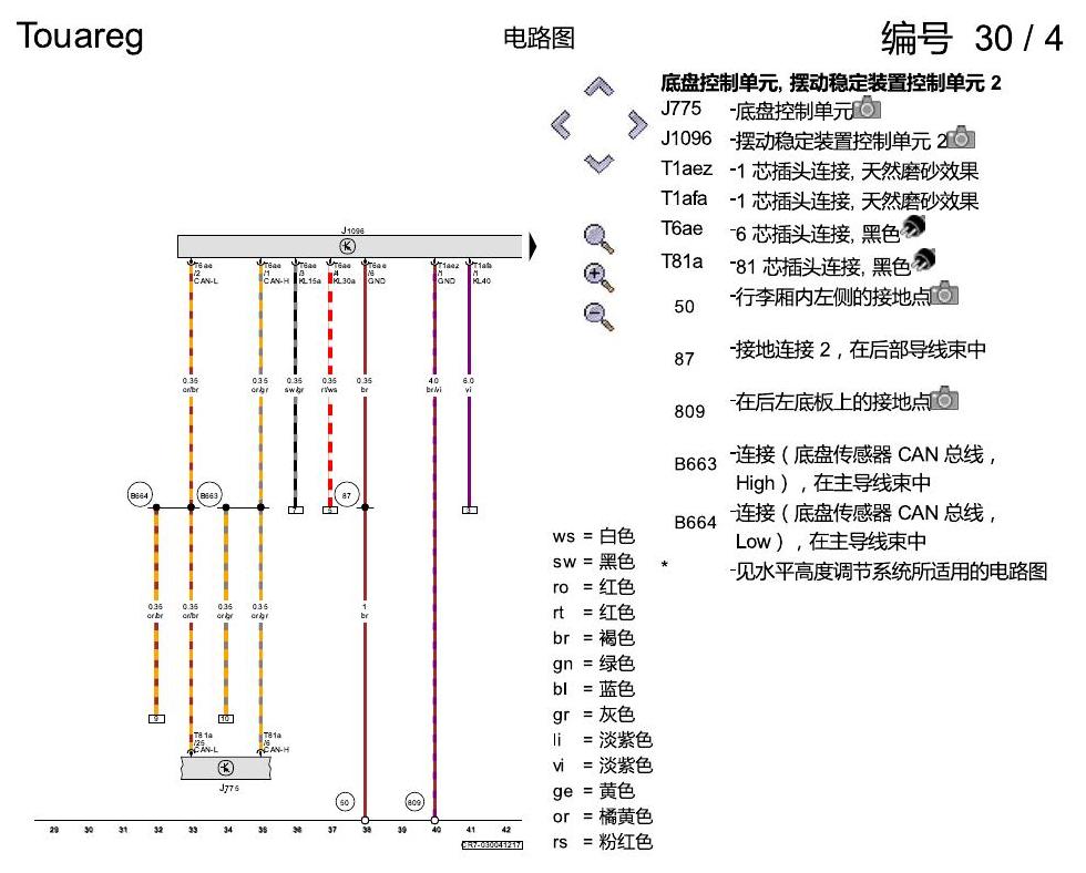 进口大众途锐 动态摆动稳定装置 , (1P7) 电路图