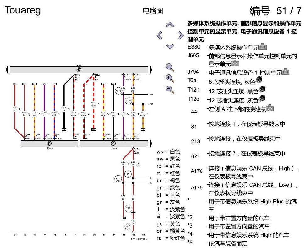 进口大众途锐 多媒体系统 电路图