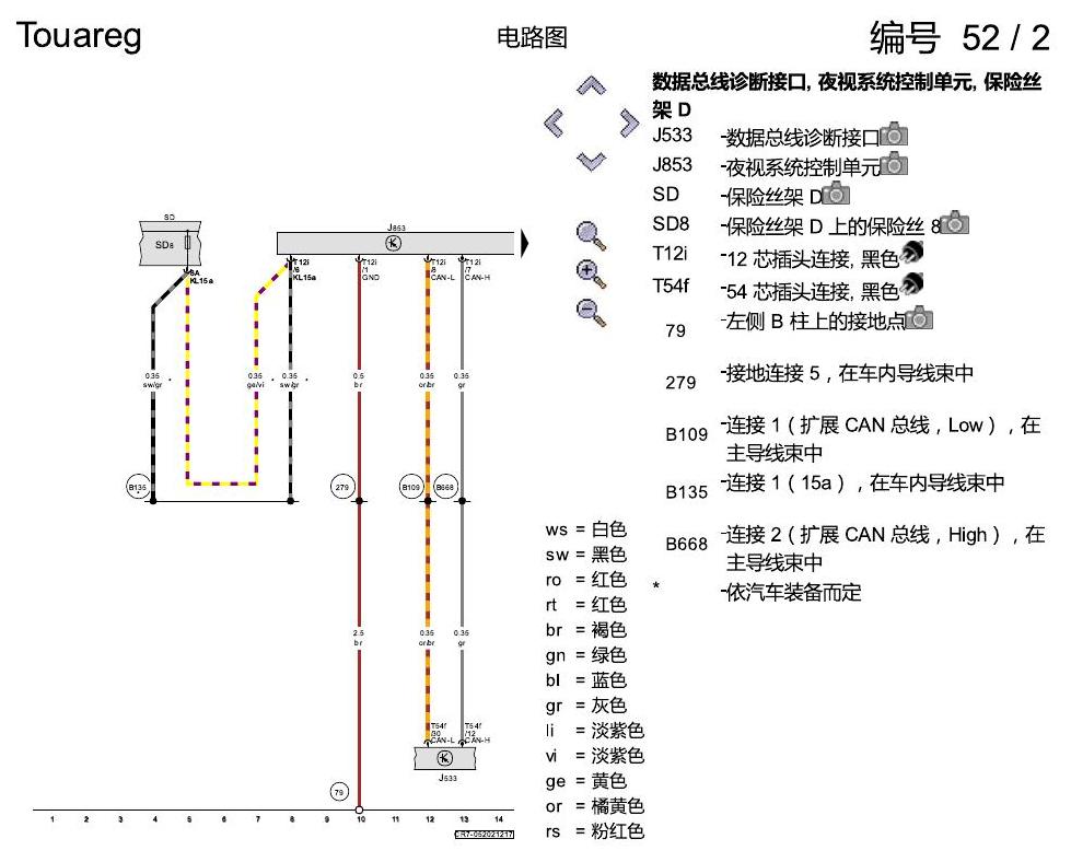 进口大众途锐 夜视系统 , (9R1) 电路图
