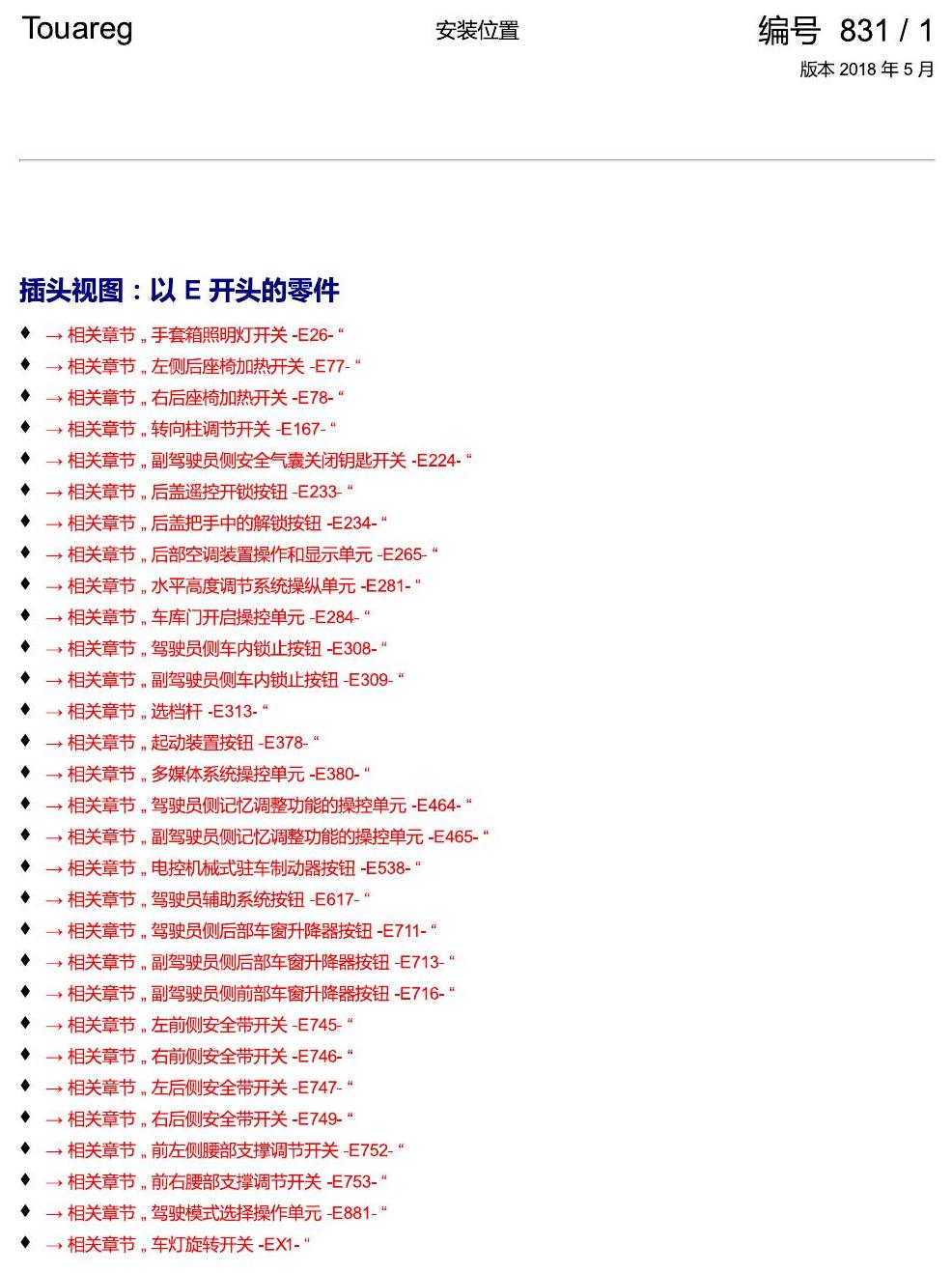 进口大众途锐 以 E 开头的零件 电路图