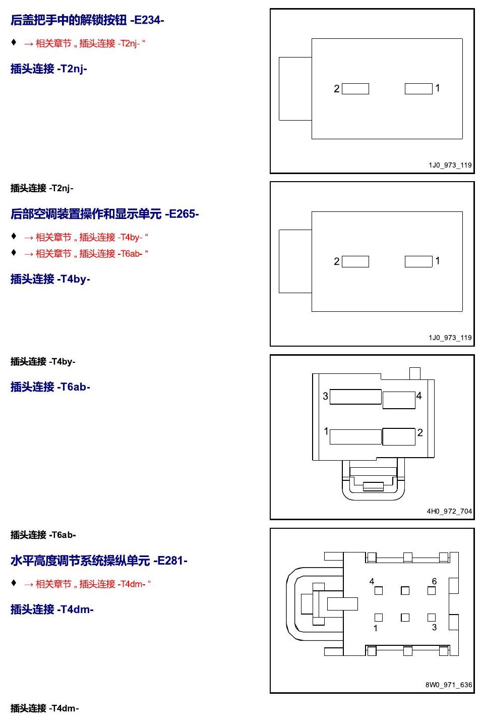 进口大众途锐 以 E 开头的零件 电路图