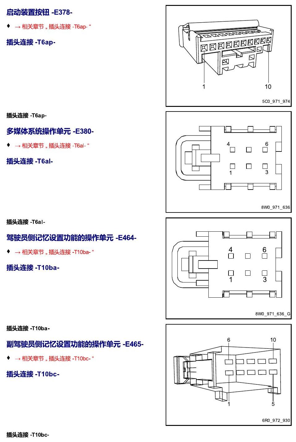 进口大众途锐 以 E 开头的零件 电路图