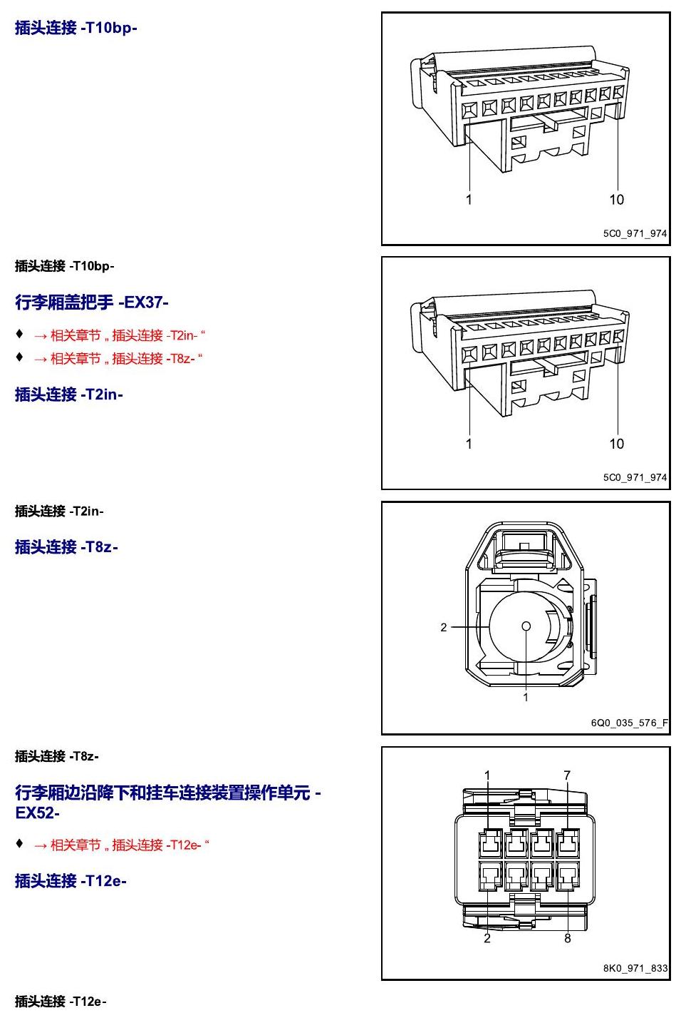 进口大众途锐 以 E 开头的零件 电路图