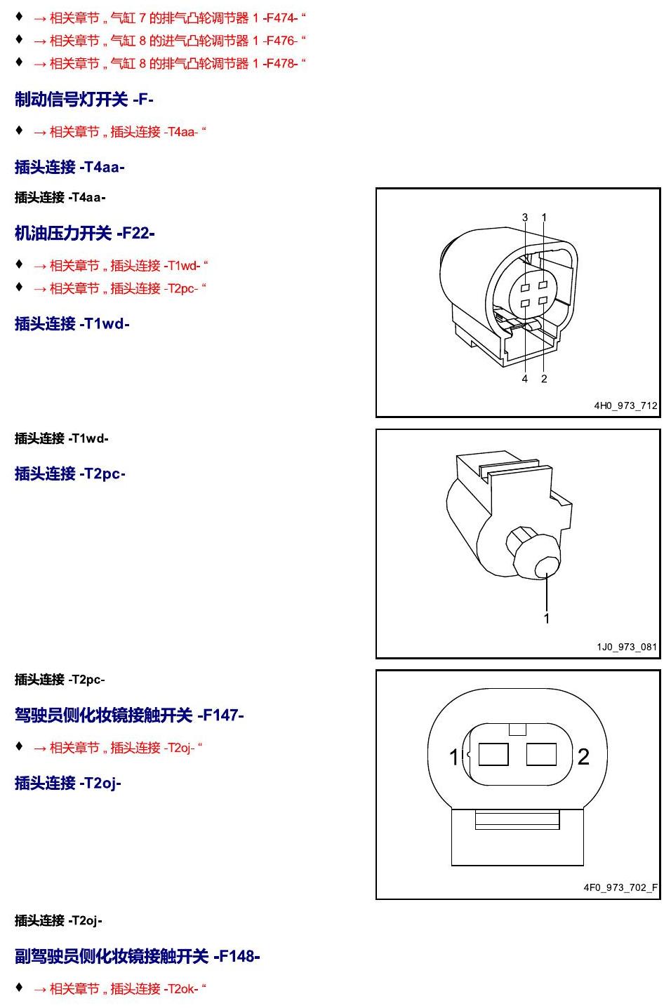 进口大众途锐 以 F 开头的零件 电路图