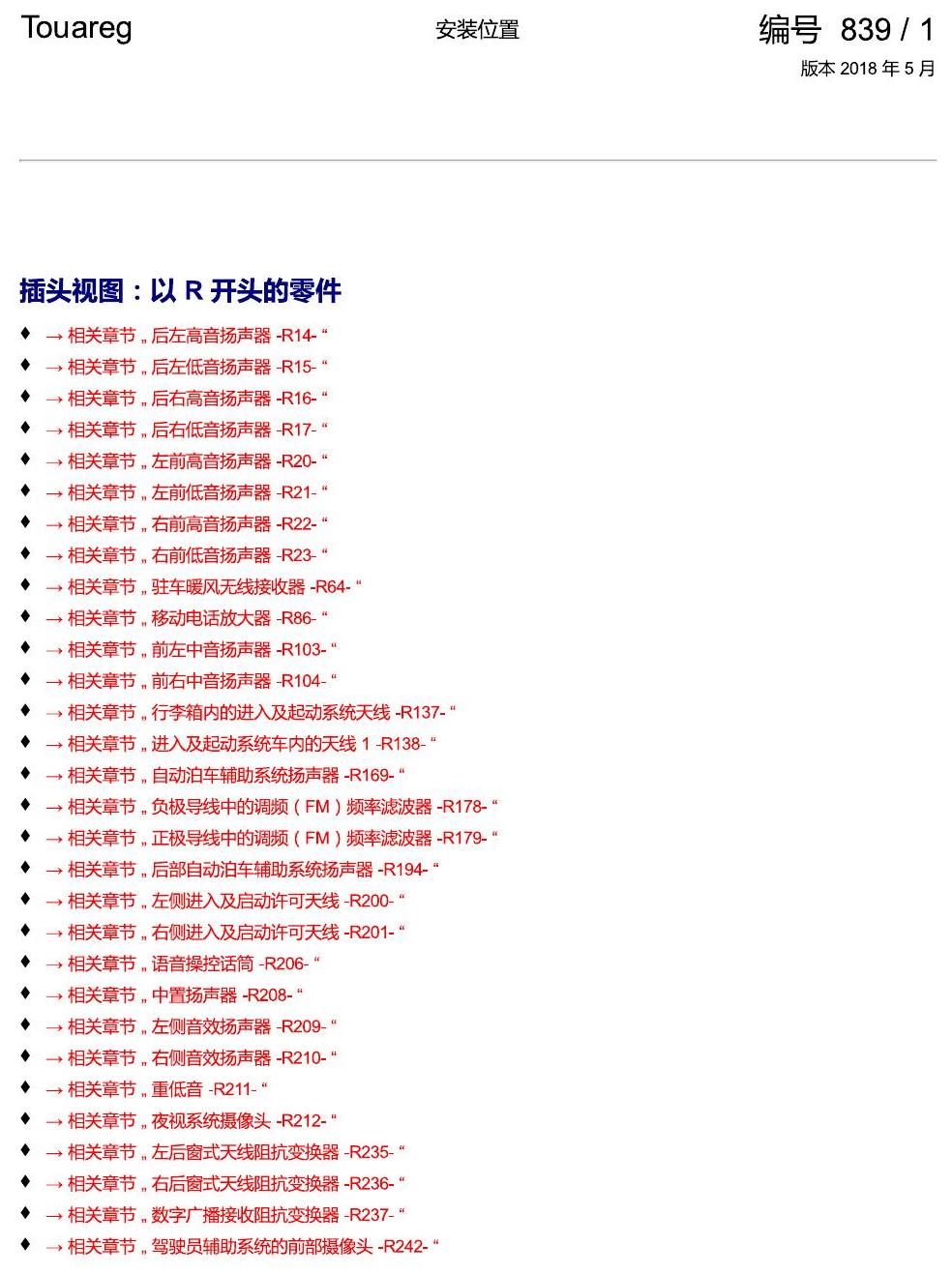 进口大众途锐 以 R 开头的零件 电路图