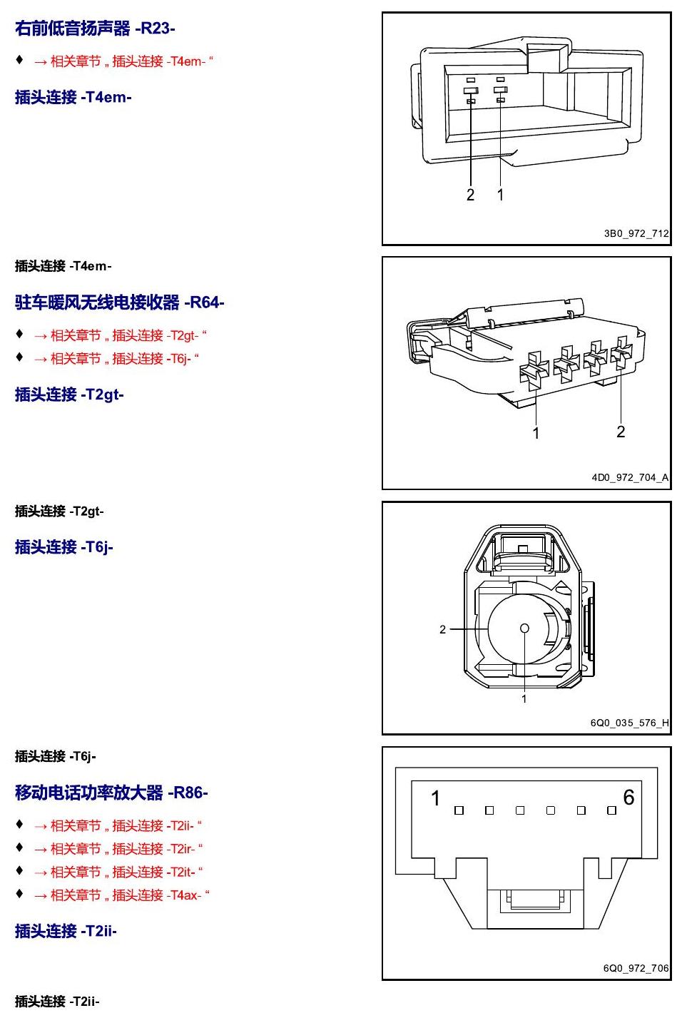 进口大众途锐 以 R 开头的零件 电路图