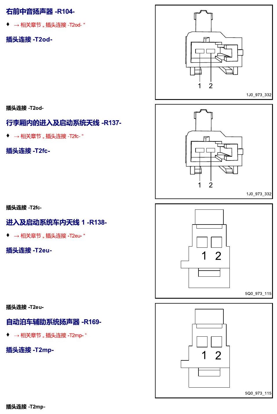 进口大众途锐 以 R 开头的零件 电路图