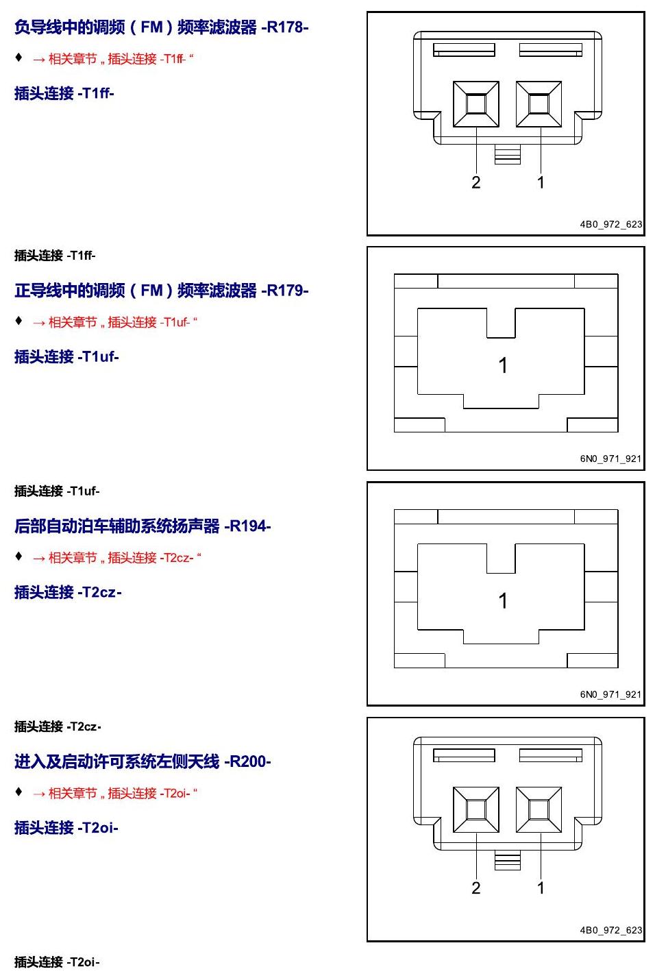 进口大众途锐 以 R 开头的零件 电路图
