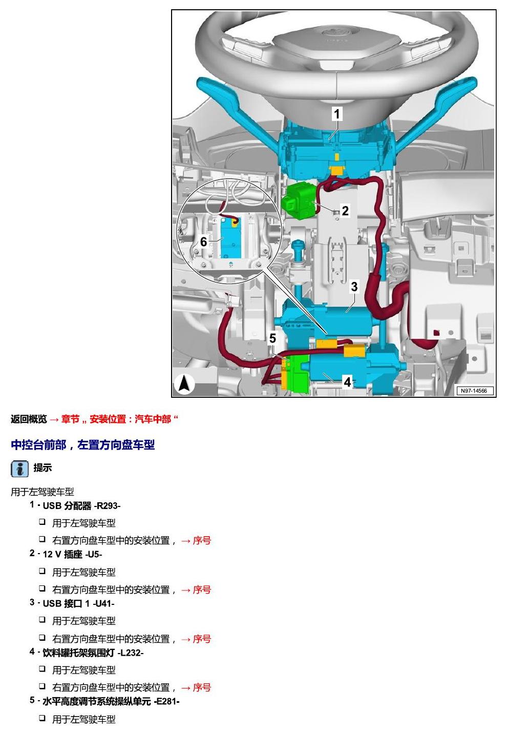 进口大众途锐 汽车中部 电路图