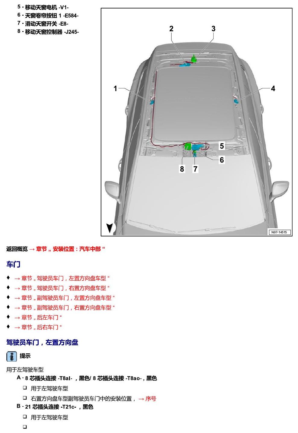 进口大众途锐 汽车中部 电路图