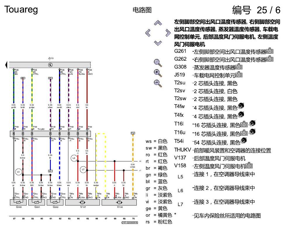 进口大众途锐 带 2 区温度调节的全自动空调 , (9AD) 电路图