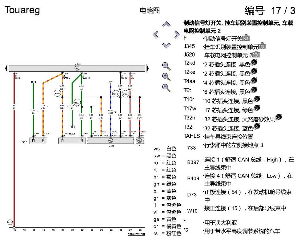 进口大众途锐 带挂车行驶 , (1D3),(1D8),(1D9) 电路图