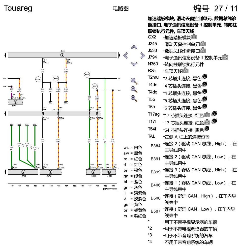 进口大众途锐 数据总线联网 电路图
