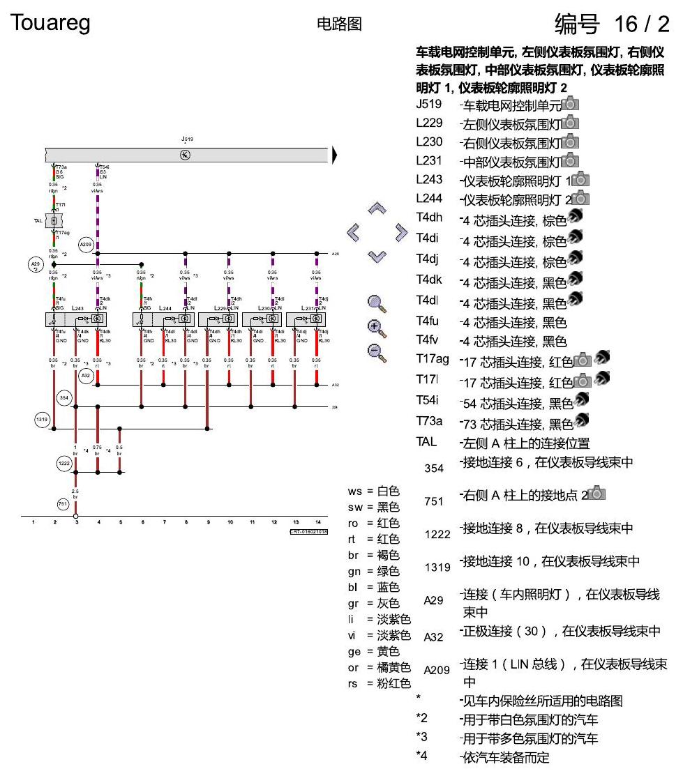 进口大众途锐 氛围灯 , (QQ1),(QQ2) 电路图