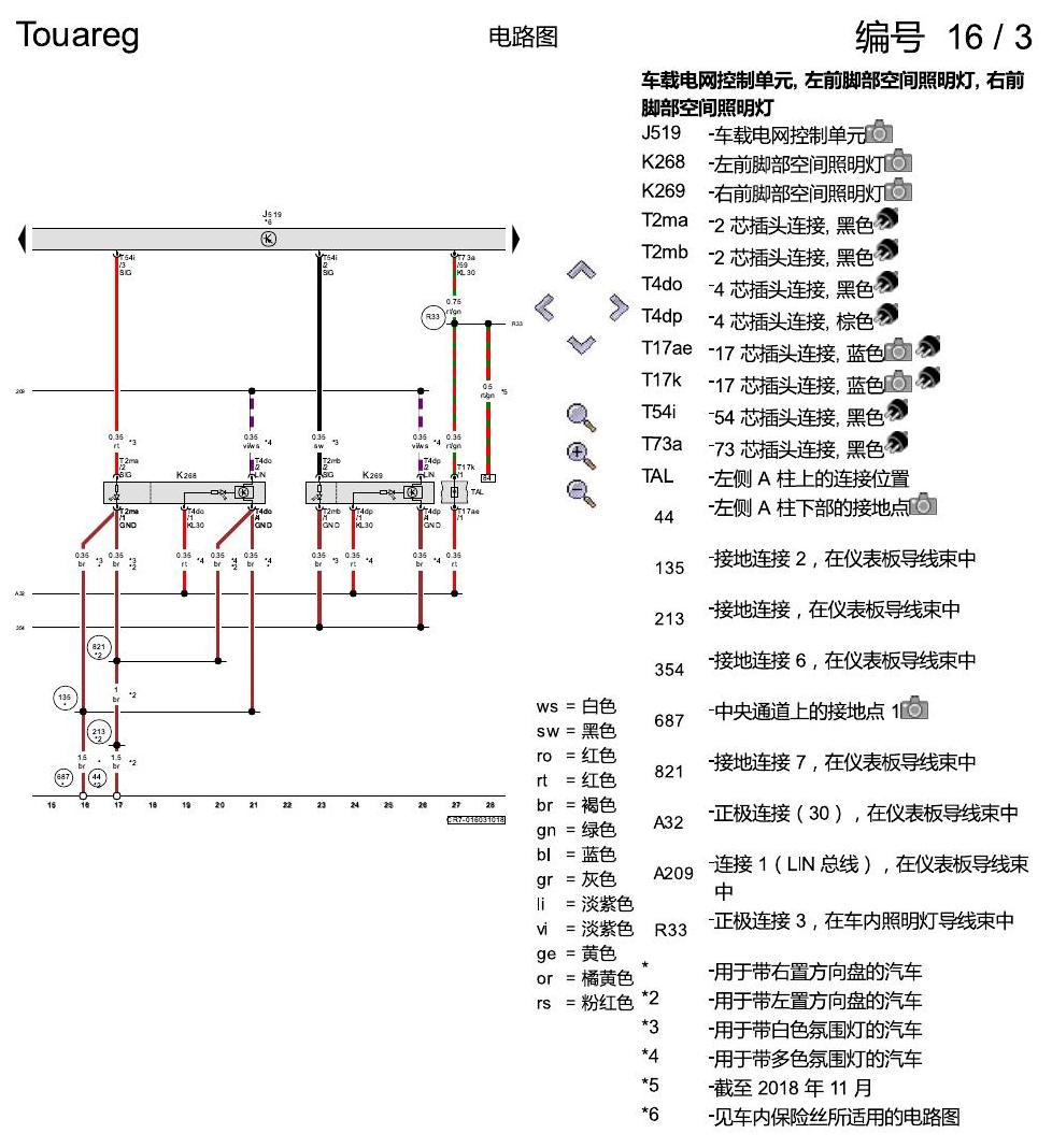 进口大众途锐 氛围灯 , (QQ1),(QQ2) 电路图