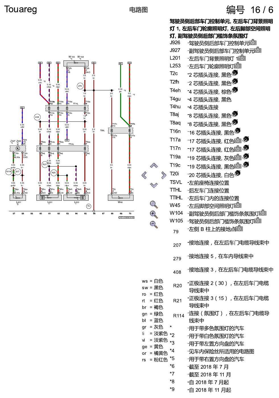 进口大众途锐 氛围灯 , (QQ1),(QQ2) 电路图