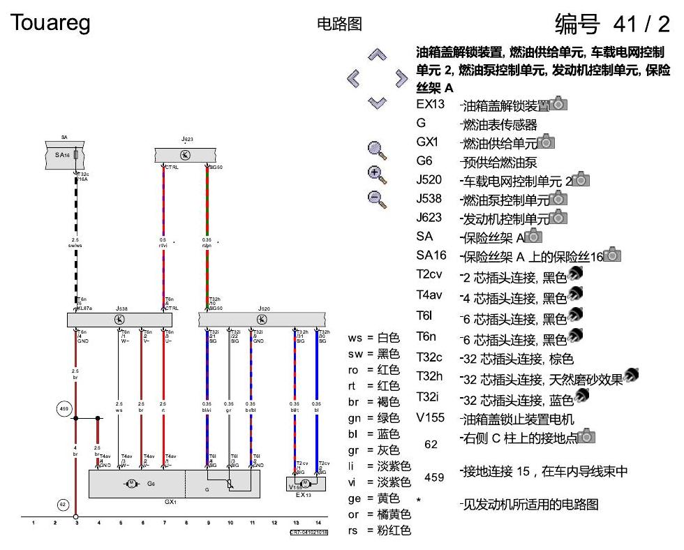 进口大众途锐 燃油系统 电路图