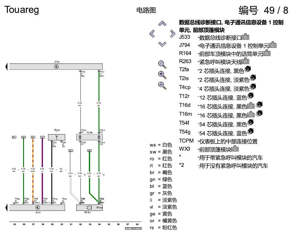 进口大众途锐 移动电话系统 , (9IJ),(9IN),(9ZC),(9ZK),(9ZX) 电路图