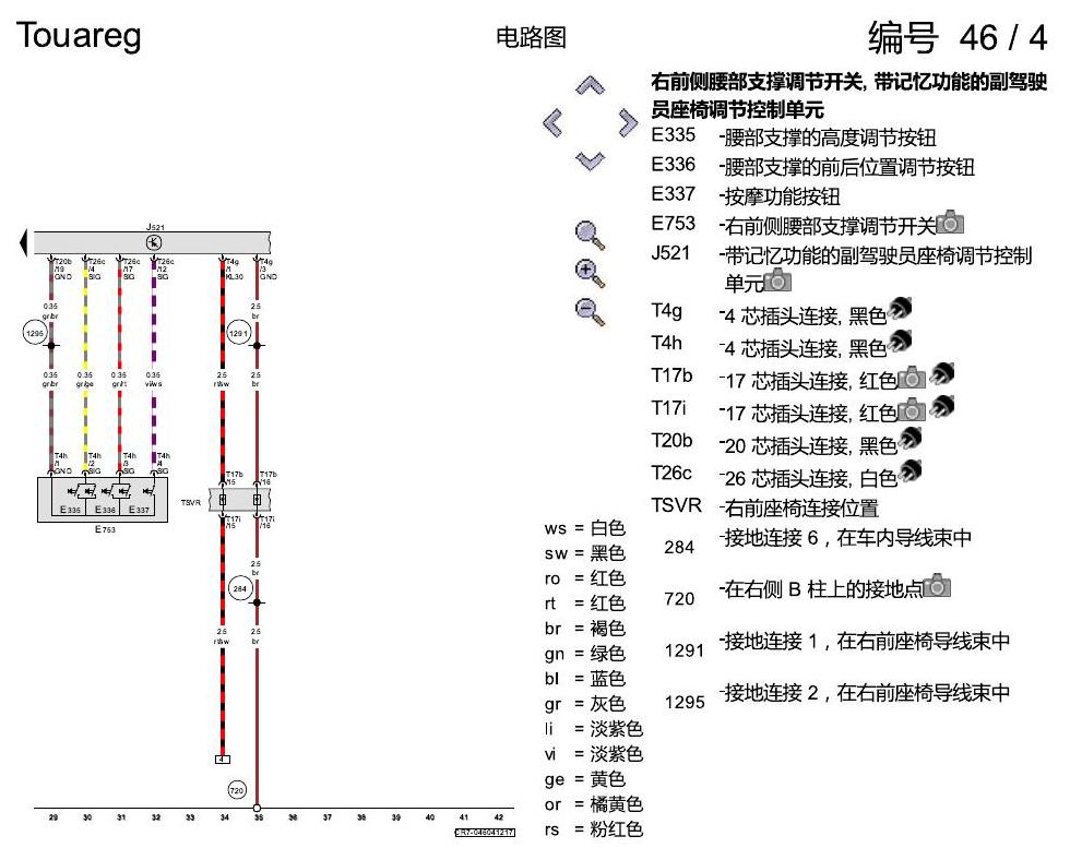 进口大众途锐 腰部支撑调节装置 , (8I6) 电路图