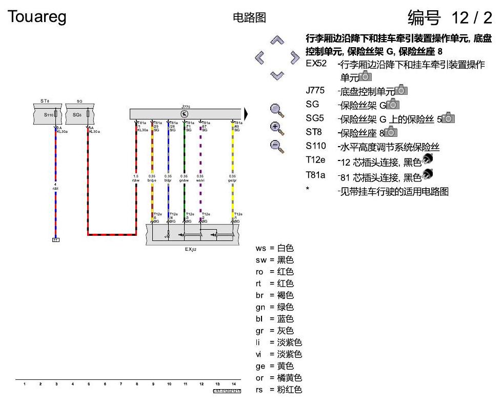进口大众途锐 自适应底盘调节系统 DCC , (1BK) 电路图