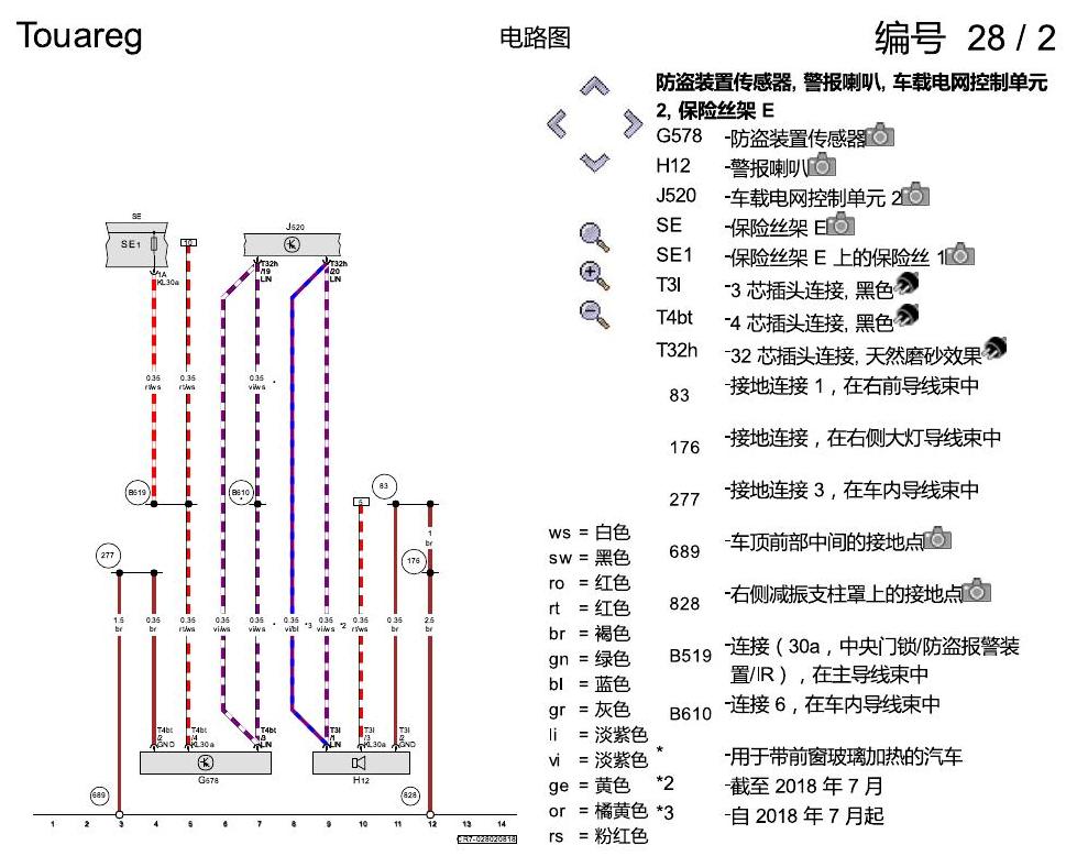 进口大众途锐 防盗报警装置 , (7AL) 电路图