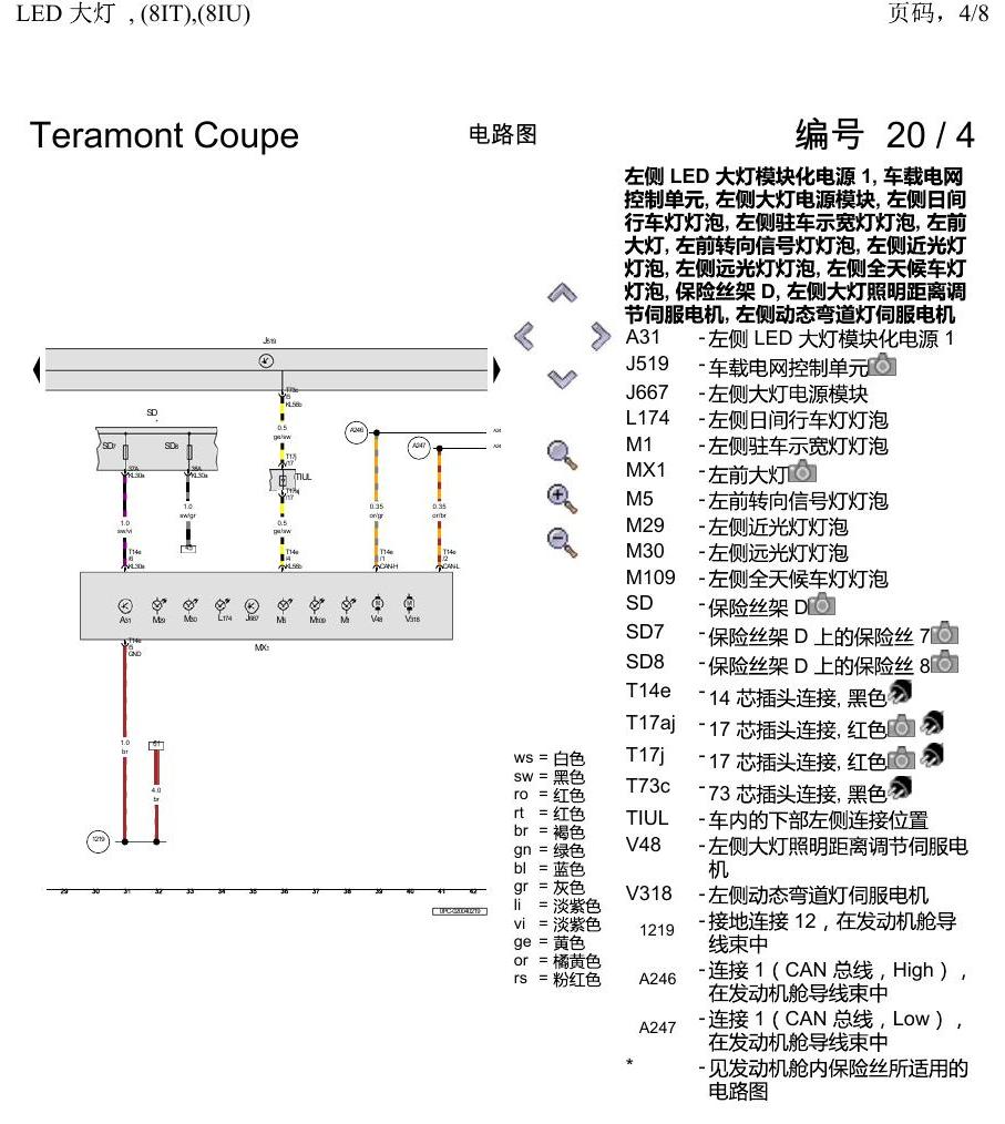 上海大众19途昂 电路图 LED 大灯 , (8IT),(8IU) 电路图