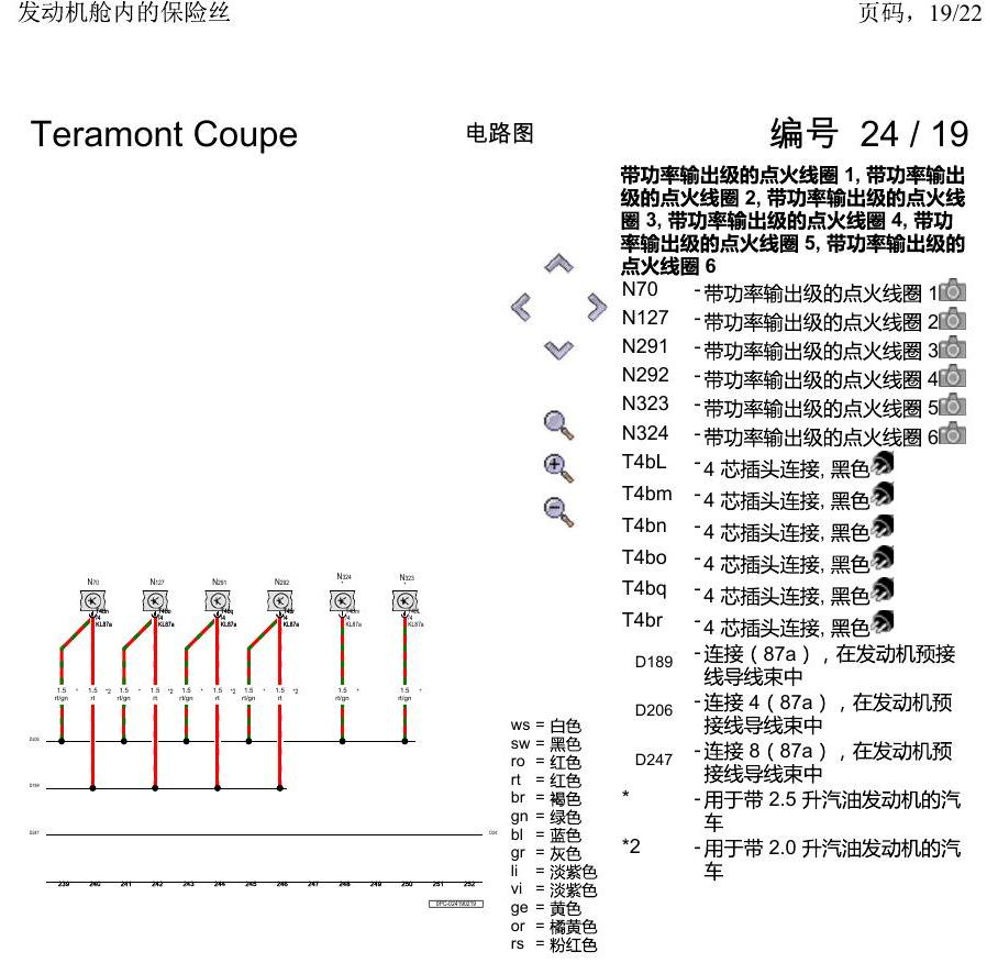 上海大众19途昂 电路图 发动机舱内的保险丝 电路图