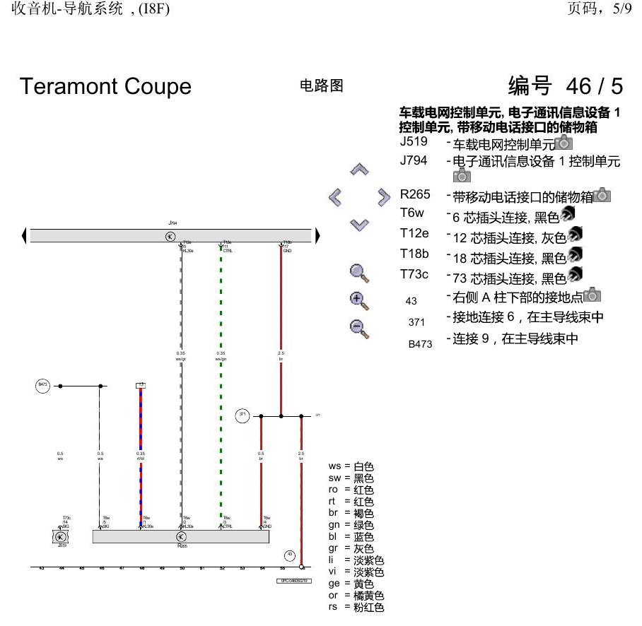上海大众19途昂 电路图 收音机-导航系统 , (I8F) 电路图
