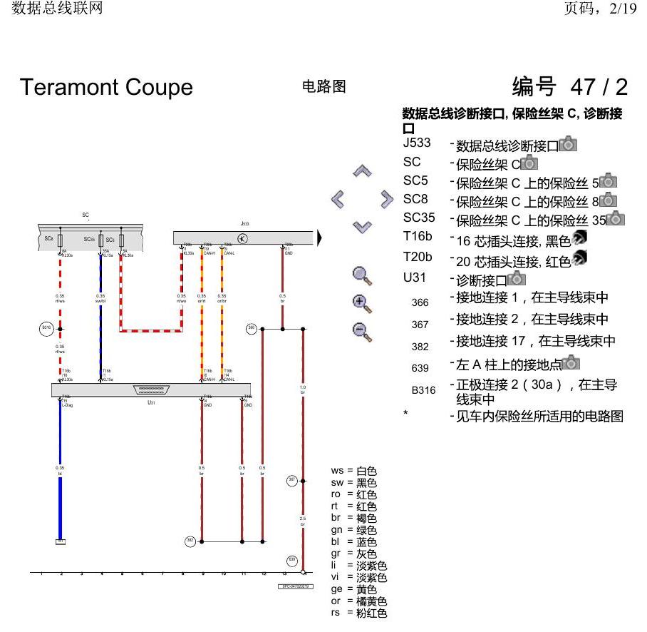 上海大众19途昂 电路图 数据总线联网 电路图