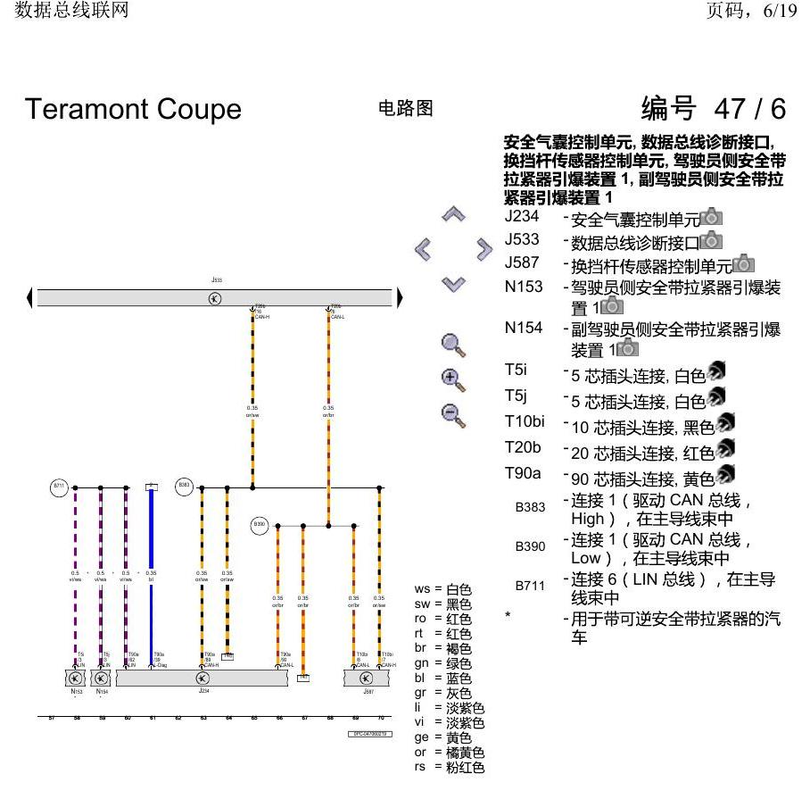 上海大众19途昂 电路图 数据总线联网 电路图