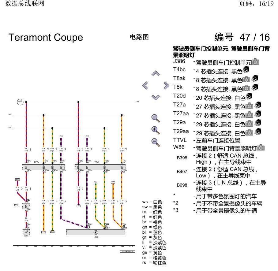 上海大众19途昂 电路图 数据总线联网 电路图