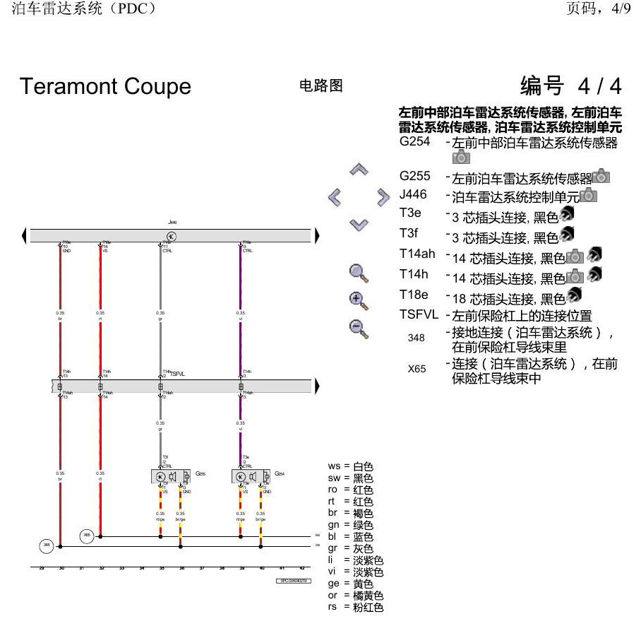 上海大众19途昂 电路图 泊车雷达系统(PDC) 电路图