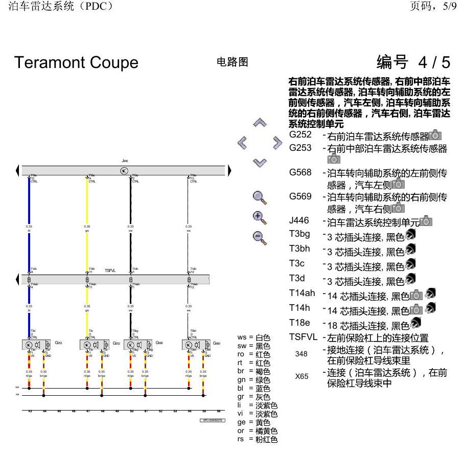 上海大众19途昂 电路图 泊车雷达系统(PDC) 电路图
