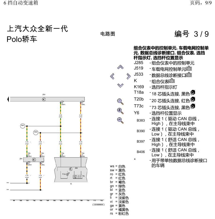上海大众2020 POLO 电路图 6 挡自动变速箱 电路图