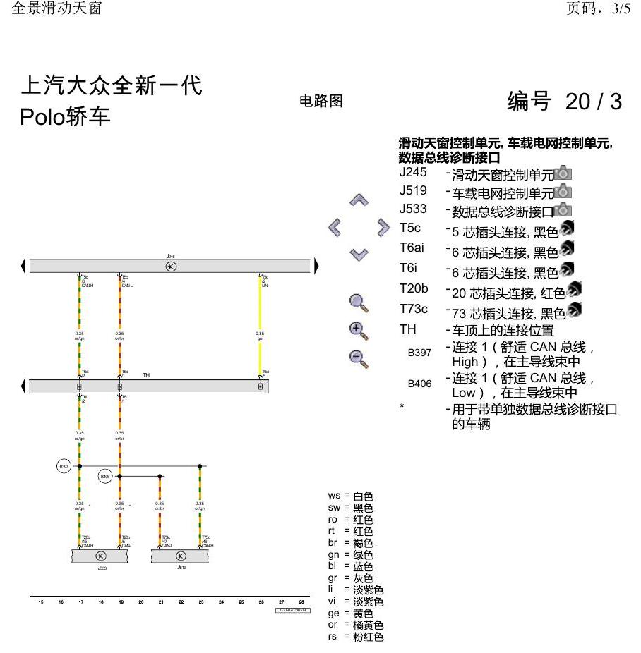 上海大众2020 POLO 电路图 全景滑动天窗 电路图
