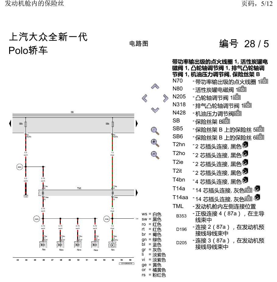 上海大众2020 POLO 电路图 发动机舱内的保险丝 电路图
