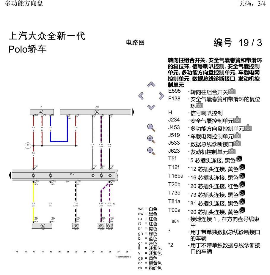 上海大众2020 POLO 电路图 多功能方向盘 电路图