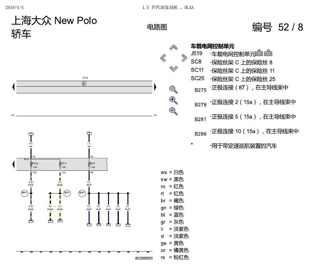 上海大众POLO 1.5 PQ25 1.5 升汽油发动机 , DLXA 电路图