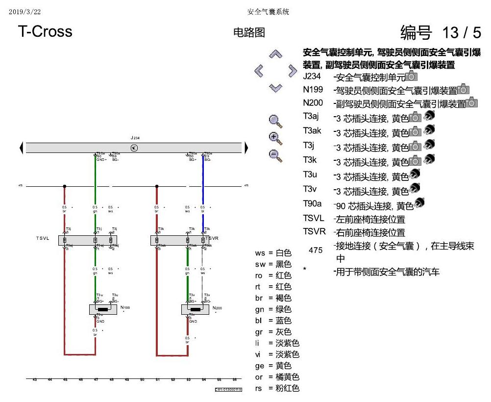 上海大众T-Cross 安全气囊系统 电路图