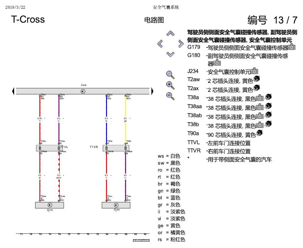 上海大众T-Cross 安全气囊系统 电路图