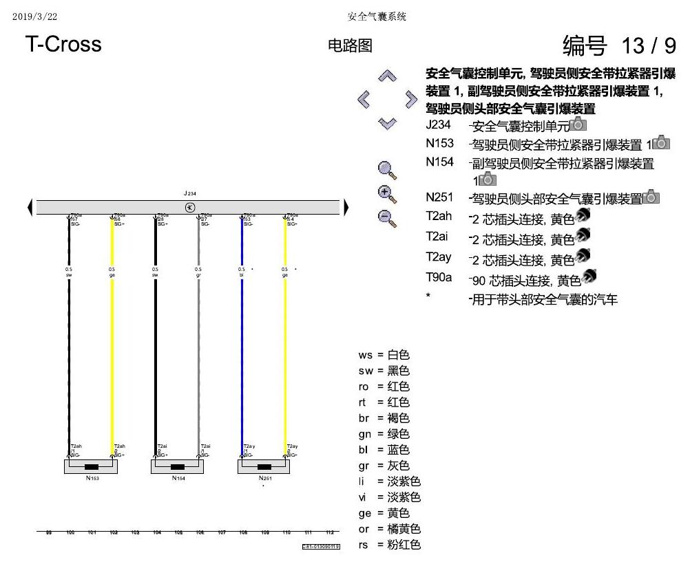 上海大众T-Cross 安全气囊系统 电路图