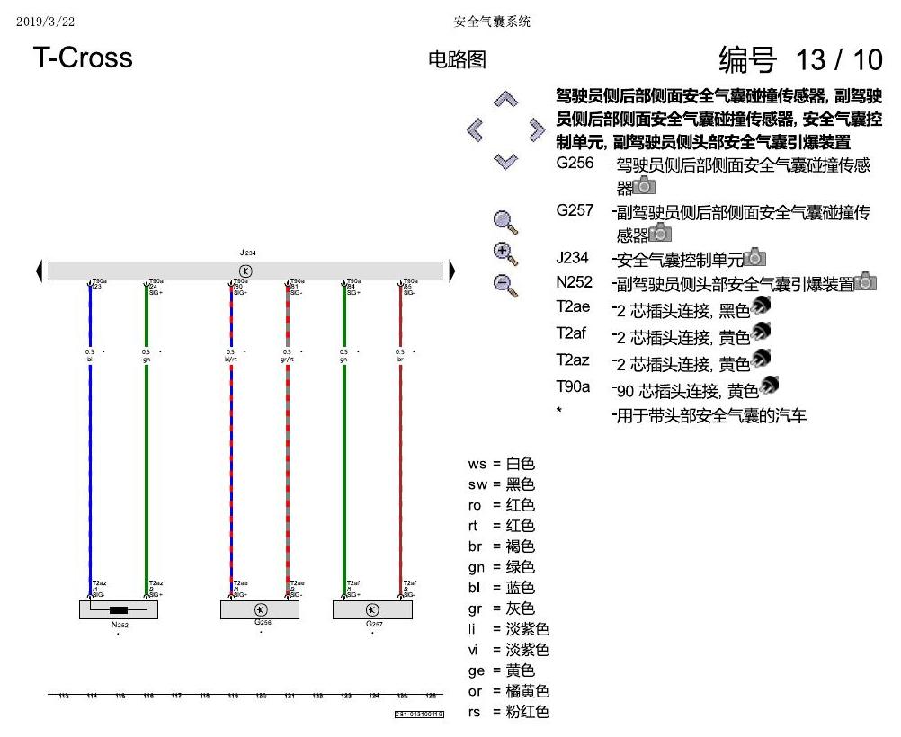 上海大众T-Cross 安全气囊系统 电路图