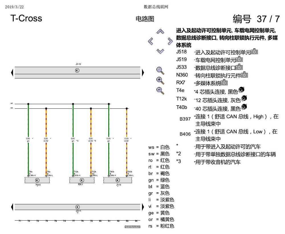 上海大众T-Cross 数据总线联网 电路图