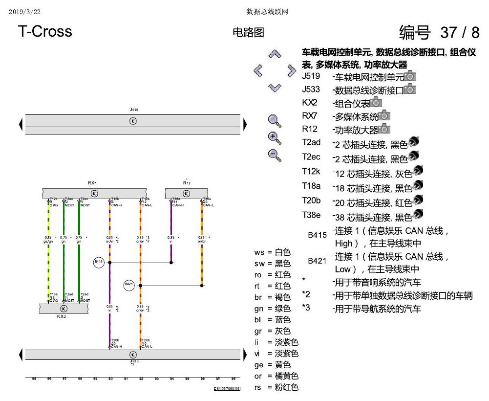 上海大众T-Cross 数据总线联网 电路图