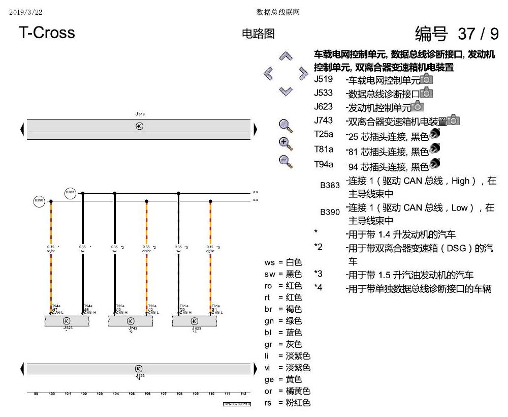 上海大众T-Cross 数据总线联网 电路图