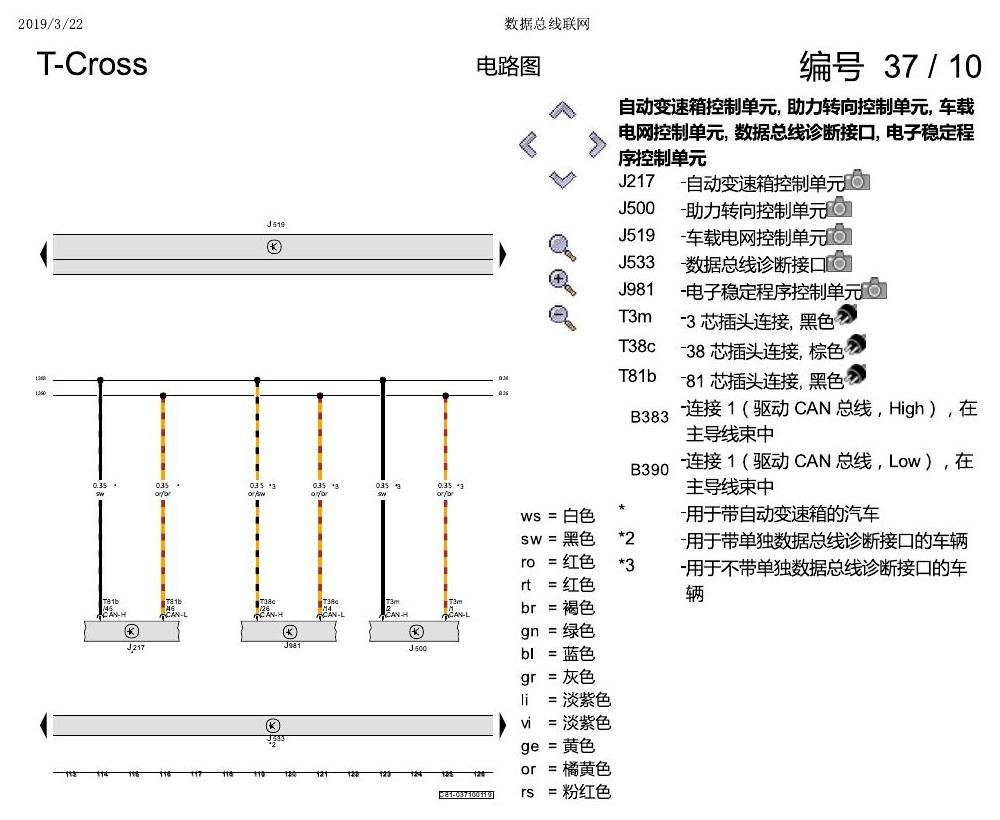 上海大众T-Cross 数据总线联网 电路图