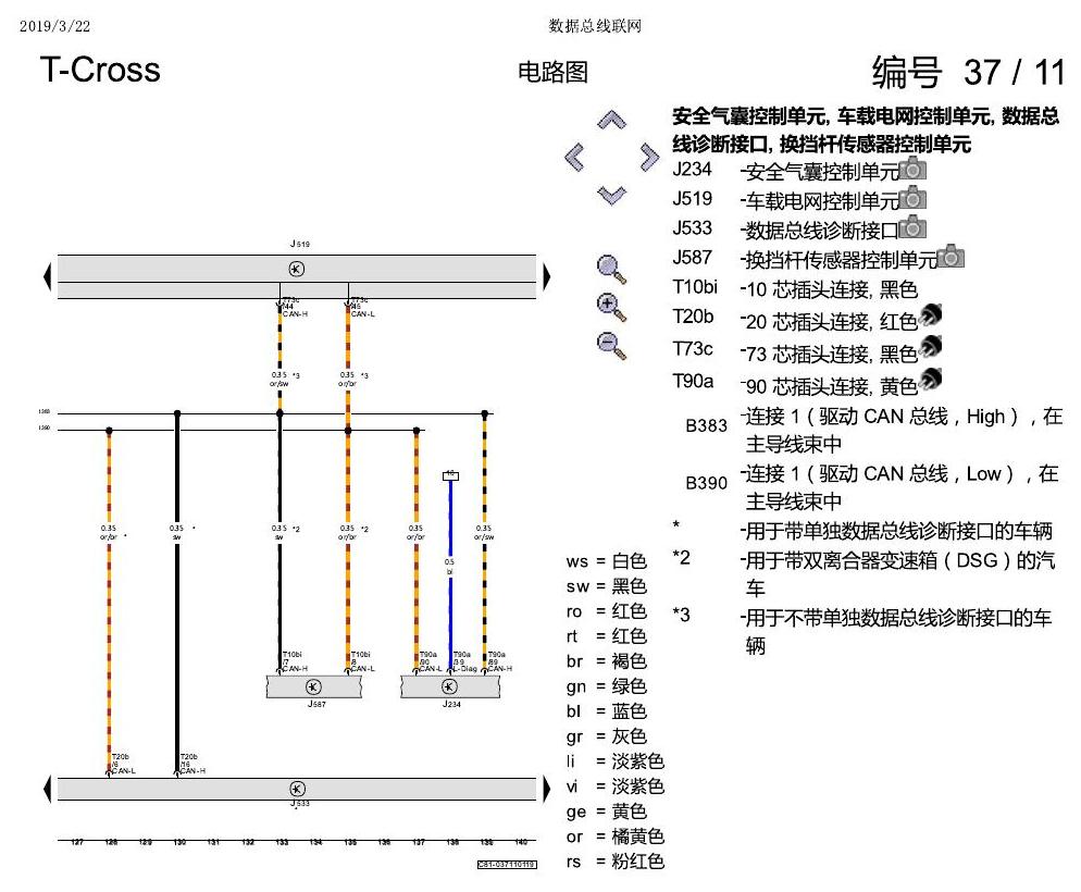 上海大众T-Cross 数据总线联网 电路图