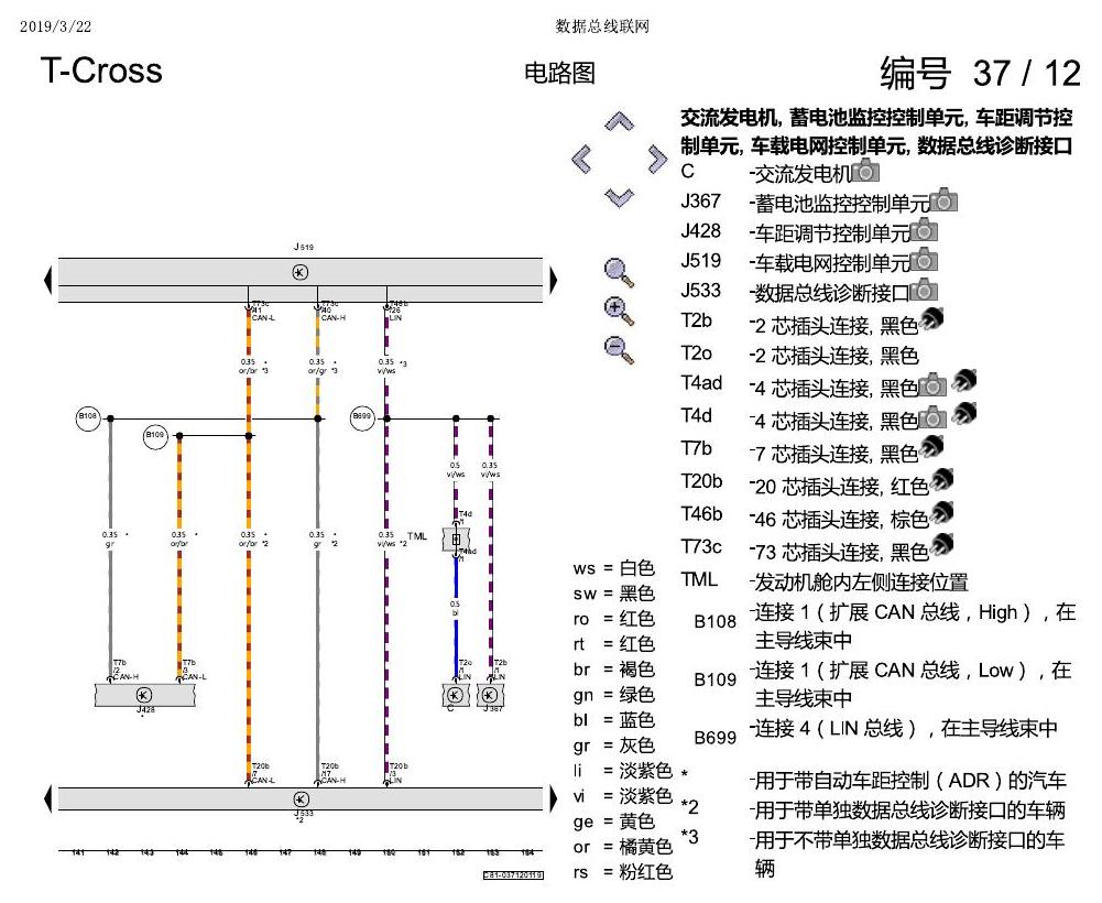 上海大众T-Cross 数据总线联网 电路图
